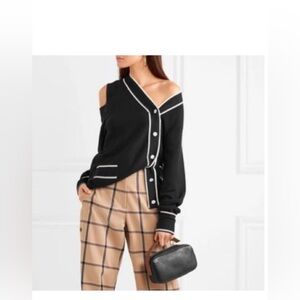 Monse cold-shoulder striped cotton and modal-blend‎ cardigan small in RED